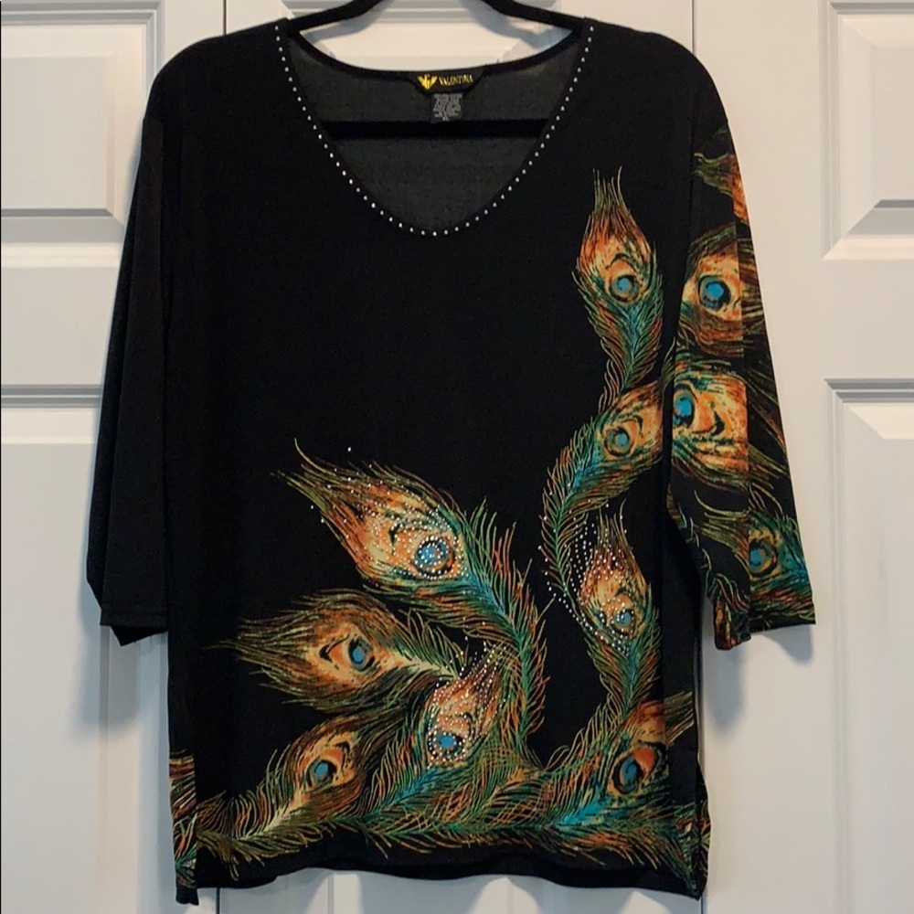 Peacock Black Valentina 3/4 Sleeve Top Size XL
